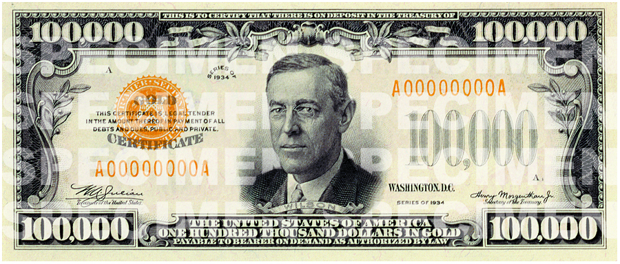 $100,000 Gold Certificate