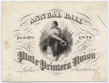 Plate proof, Annual Ball, Ladies Invitation, Plate Printer's Union, 1871