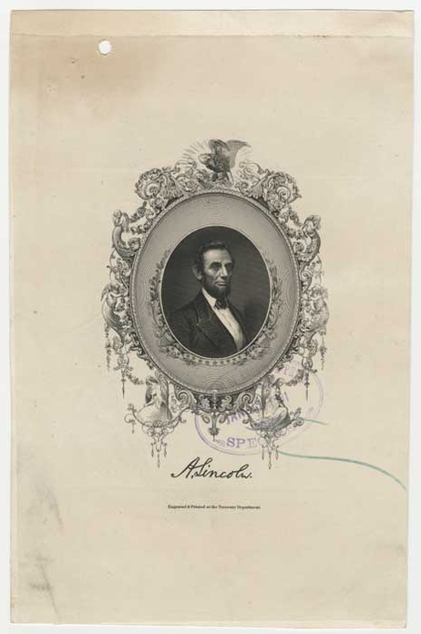 Plate proof, Portrait of Abraham Lincoln (eulogy, shields)