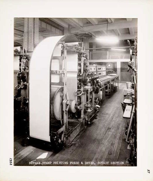 Photographic Print, Rotary Stamp Printing Press & Dryer, Rotary Section, Stickney Press, c. 1932.