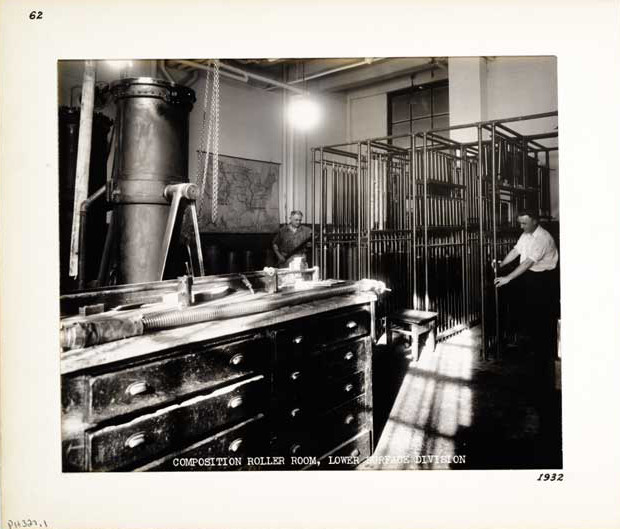 Photographic Print, Composition Roller Room, Lower Surface Division, c. 1932.