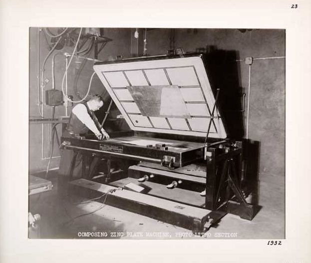 Photographic Print, Composing Zinc Plate Machine, Photo Litho Section, c. 1932.