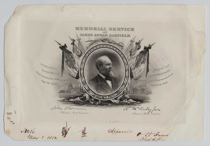 Approved plate proof, Memorial Service, James Abram Garfield