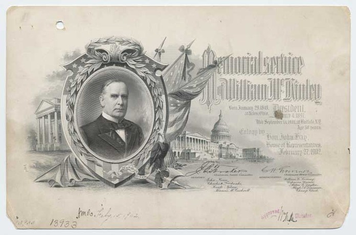 Approved plate proof, Memorial Service of William McKinley, Souvenir Card