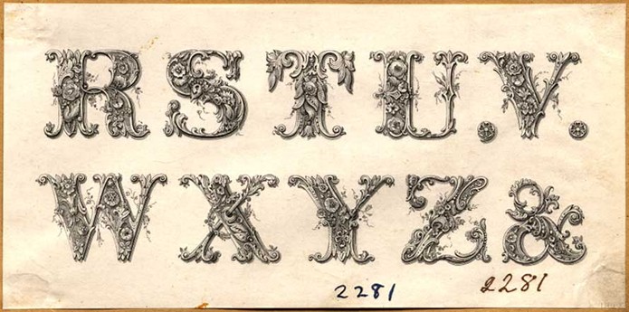 Die proof - Ornamental Alphabet, R to Z