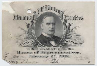 Approved plate proof, Admission card for Memorial Exercises for William McKinley to the Gallery of the House of Representatives