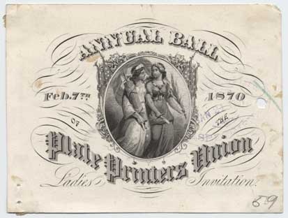 Plate proof, Annual Ball, Ladies Invitation, Plate Printers Union, 1870