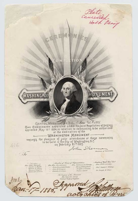 Approved plate proof, Dedication Ceremonies for the Washington Monument