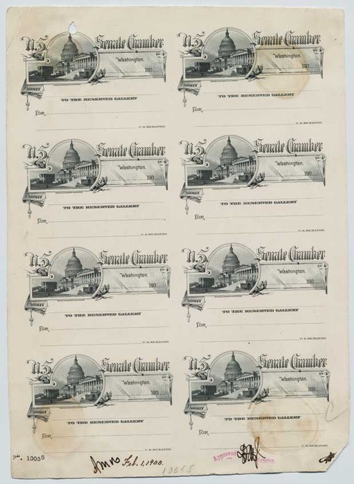 Approved plate proof, Admission Ticket to the Reserved Gallery for the US Senate
