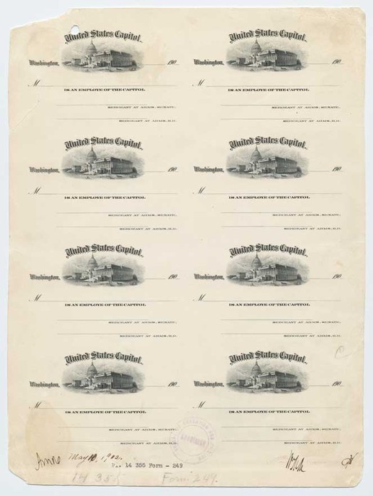 Approved plate proof, Employee Card of Admission to the United States Capitol