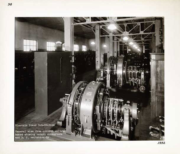 Photographic Print, Electric Power Sub-Station, general view from control switchboard showing rotary convertors and D. C. switchboards, c.1932