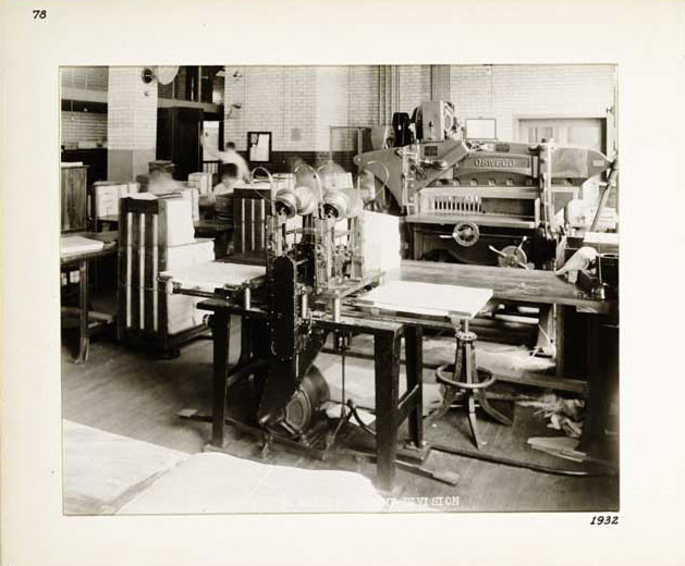 Photographic Print, Stitching Machine, Stamp Division, c. 1932.
