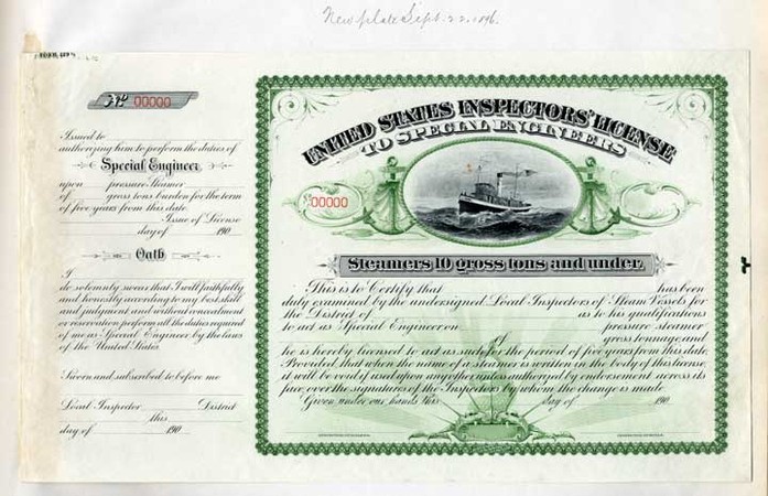 Proof, Marine License to Special Engineer
