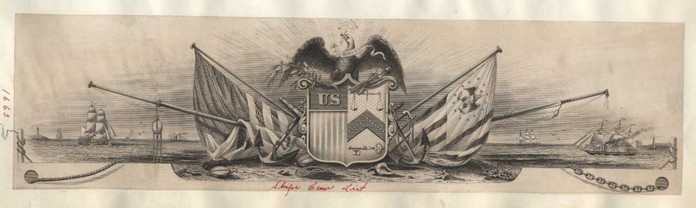 Proof, vignette "Eagle and Flags" for Ship's Crew List