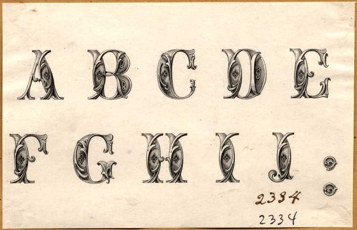 Die proof - Gothic Alphabet, A to J Inclusive