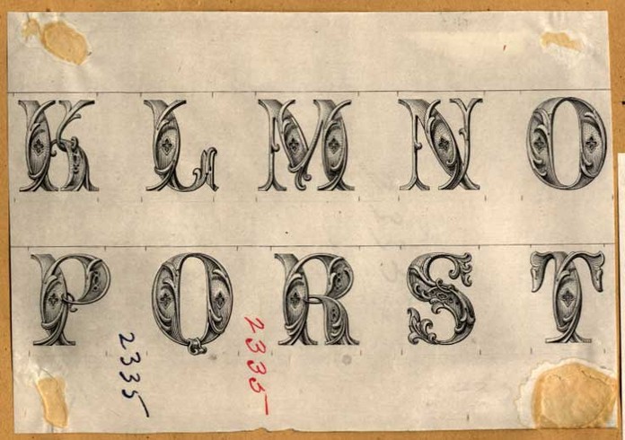 Die proof - Gothic Alphabet, K to T Inclusive