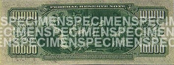 $10,000 Note - Back (Blue Seal)