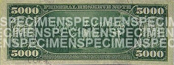 $5000 Note - Back (Blue Seal)