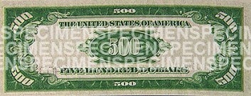 $500 Note - Back (Green Seal)